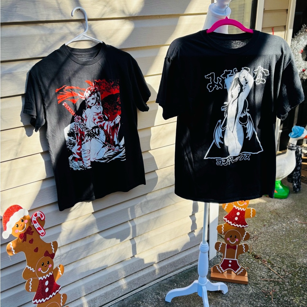Black Graphic T-Shirts with Anime Designs